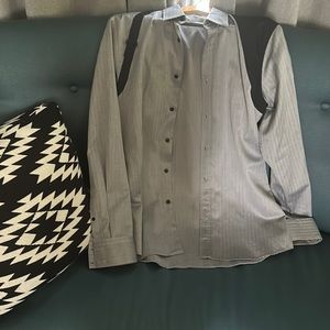 Alexander McQueen button down gray and blue harness shirt